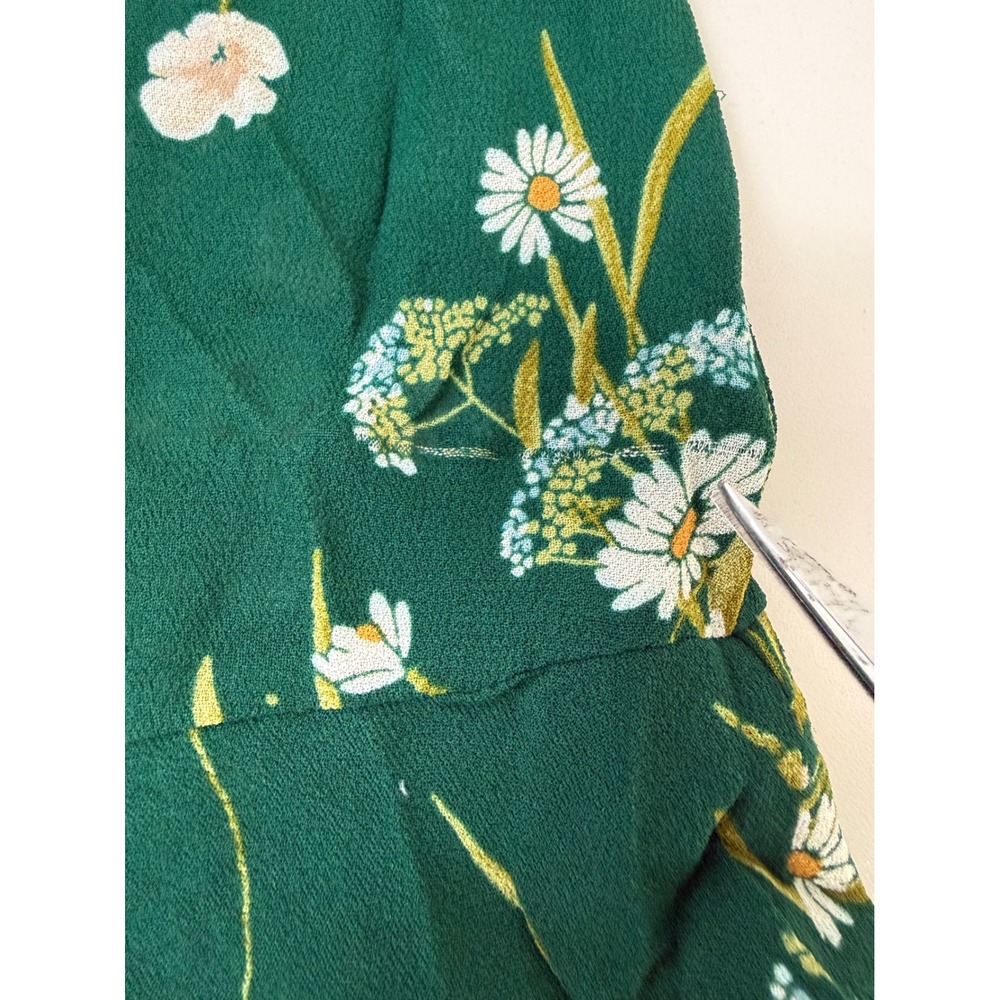 Reformation Midi Dress 6 Green Floral Smocked Back Cutout Ruffle Hem Sweetheart - Picture 6 of 11